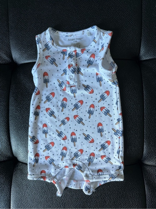 Angel Dear Other - Angel Dear White Tank Romper with Red & Blue bomb pop 3-6 months